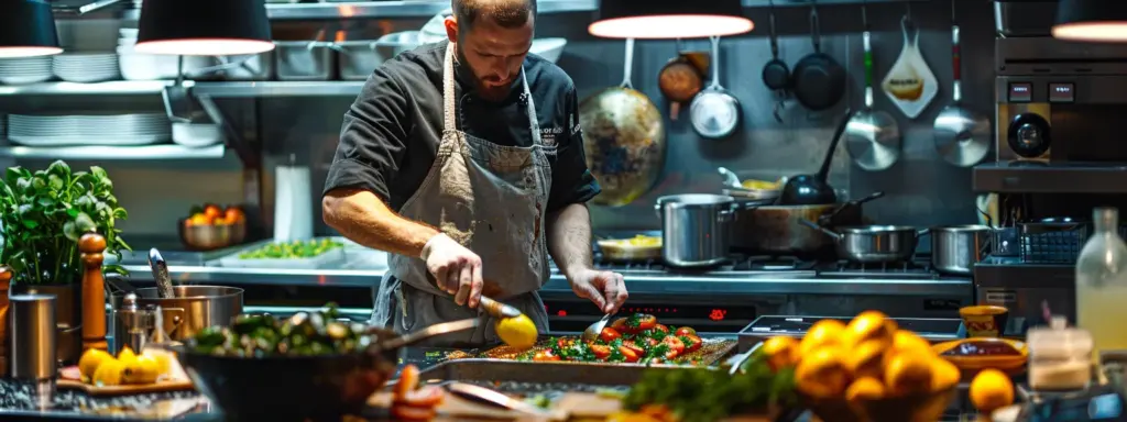 a vibrant and modern kitchen in atlanta, featuring chef rob skillfully preparing a stunning italian dish infused with fresh lemon, surrounded by contemporary culinary tools and elegantly presented ingredients.