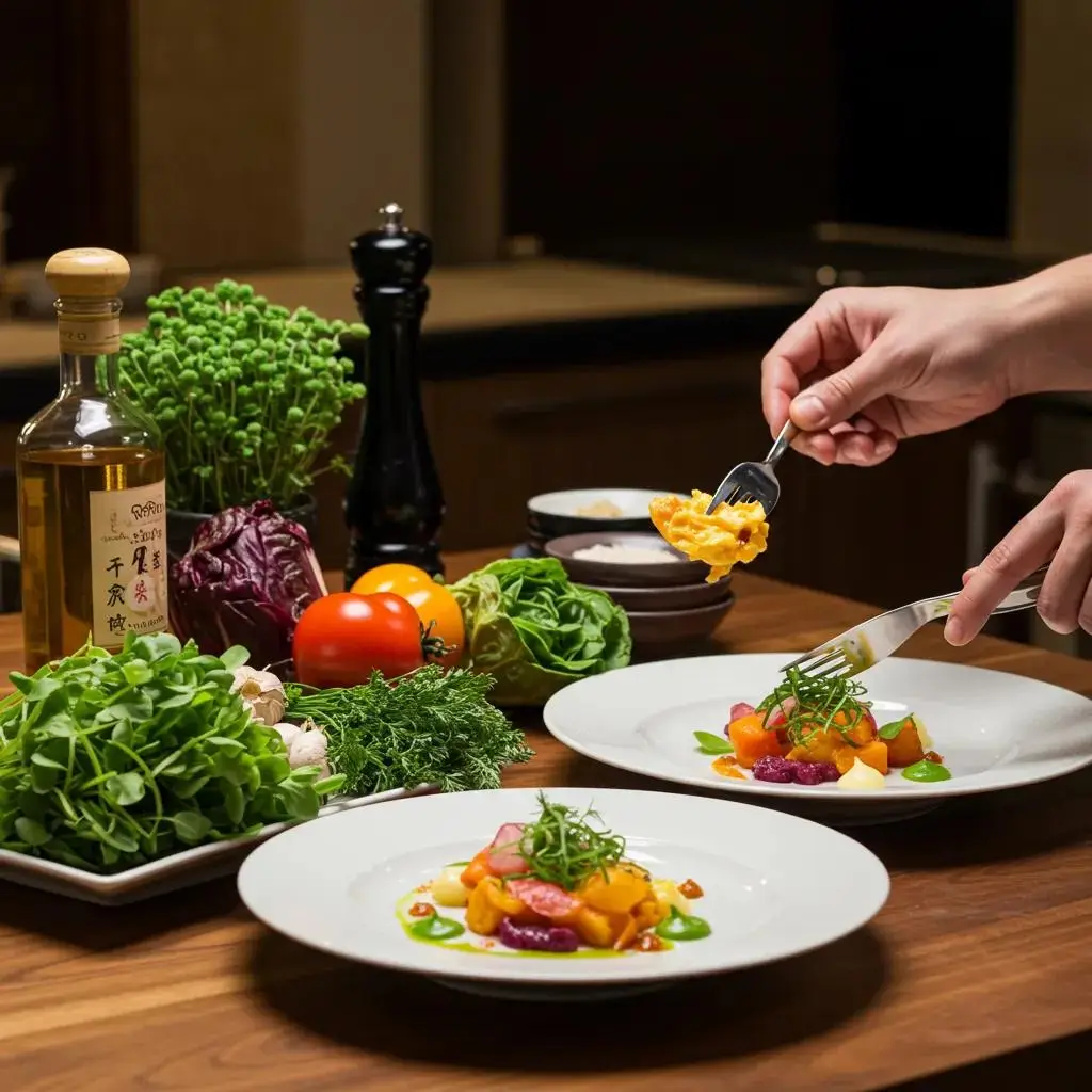 Luxury private chef preparing gourmet meal in a stylish kitchen