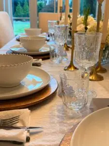 Blue Ridge Cabin Trip 1 Elegant dinner table set-up chef Rob private chef Atlanta metro Blue Ridge Cabin Trip
